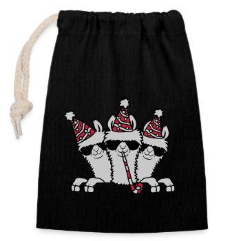 Célébrez l’anniversaire du lama de fête - Sac cadeau en coton avec cordon (14 x 20 cm) - noir - Devant