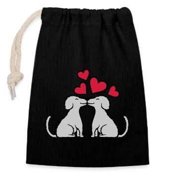 2 kissing dogs in love - Closable cotton gift bag (14x20cm) - black - Front