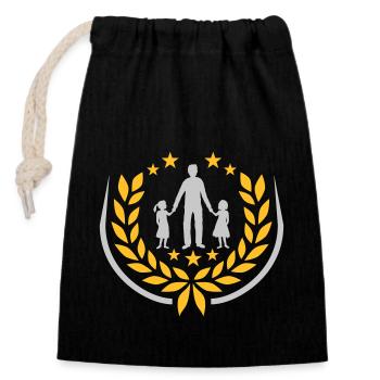 Couronne de laurier père 2 filles - Sac cadeau en coton avec cordon (14 x 20 cm) - noir - Devant