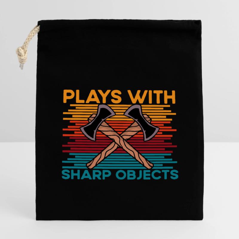 Axe Throwing plays with sharp objects funny saying Verschließbarer Geschenkbeutel aus Baumwolle (14x20cm)