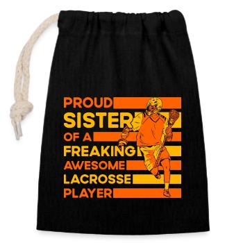 Proud Sister of a freaking awesome Lacrosse Player - Closable cotton gift bag (14x20cm) - black - Front