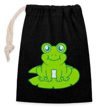 Frog sits water lily Seeblatt - Closable cotton gift bag (14x20cm) - black - Front