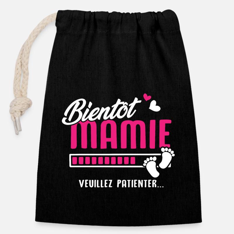 bientôt Mamie veuillez patienter - Sac cadeau en coton avec cordon (14 x 20 cm) - noir