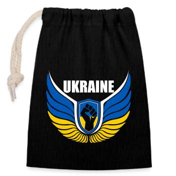 Logo de l’Ukraine - Sac cadeau en coton avec cordon (14 x 20 cm) - noir - Devant