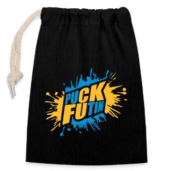 puck futin logo design - Closable cotton gift bag (14x20cm) - black - Front