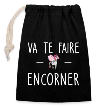va te faire encorner - va te faire enculer - Sac cadeau en coton avec cordon (14 x 20 cm) - noir - Devant