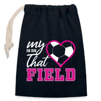 Mon cœur est sur ce terrain Amateurs de sports de football - Sac cadeau en coton avec cordon (14 x 20 cm) - bleu marine - Devant