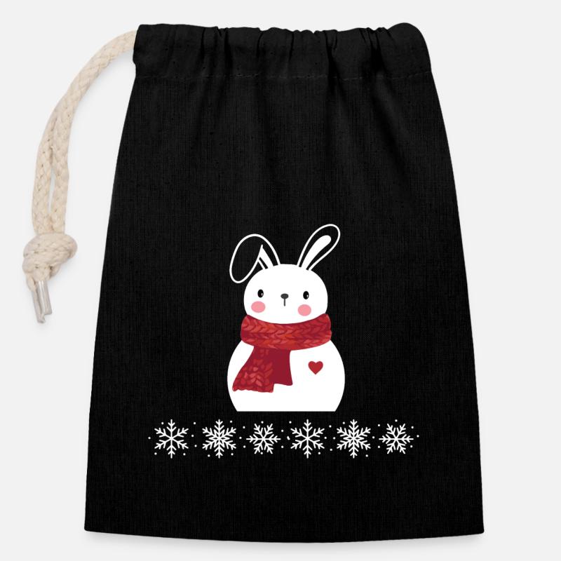 Christmas rabbit - Closable cotton gift bag (14x20cm) - black