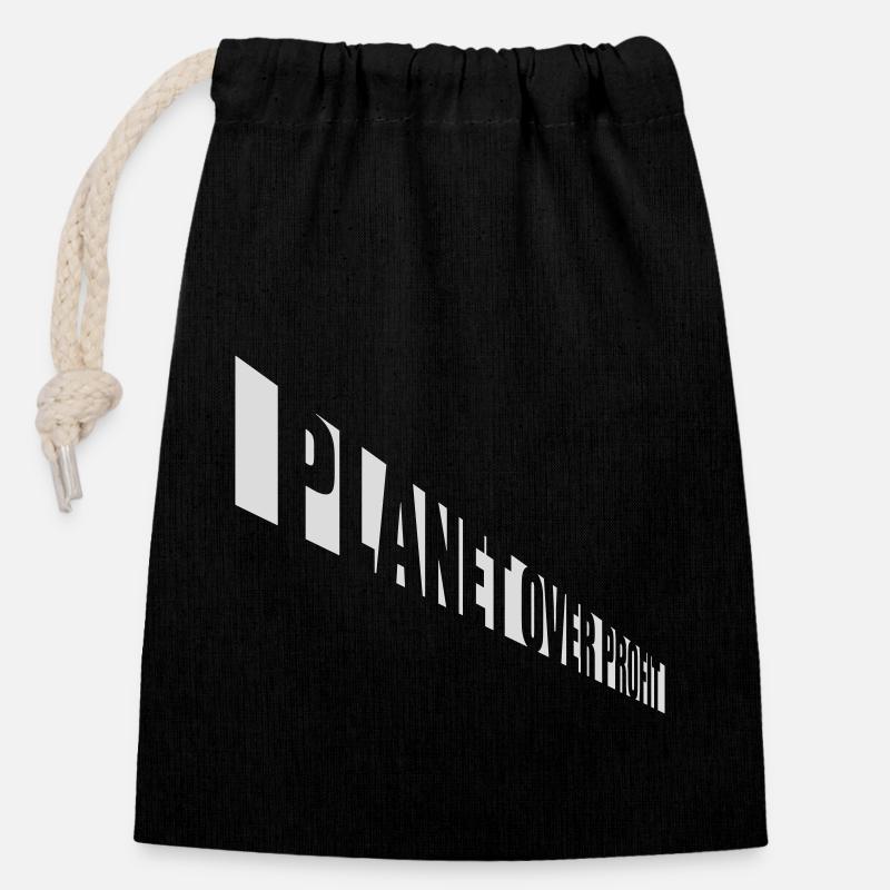 planet over profit Zitat - Verschließbarer Geschenkbeutel aus Baumwolle (14x20cm) - Schwarz