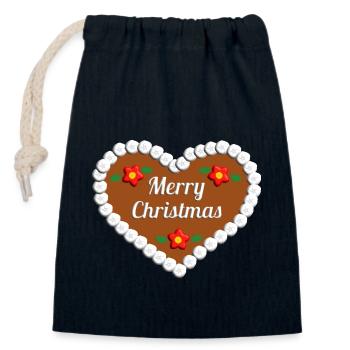 Frohe Weihnachten Lebkuchenherz Geschenk - Verschließbarer Geschenkbeutel aus Baumwolle (14x20cm) - Navy - Vorne
