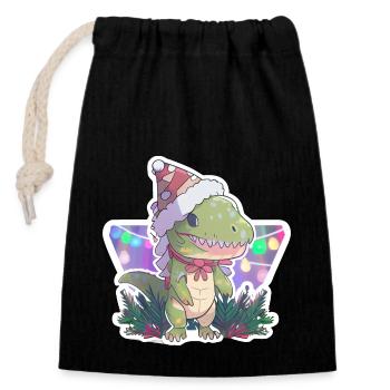 dinosaure de Noël, cadeau, - Sac cadeau en coton avec cordon (14 x 20 cm) - noir - Devant