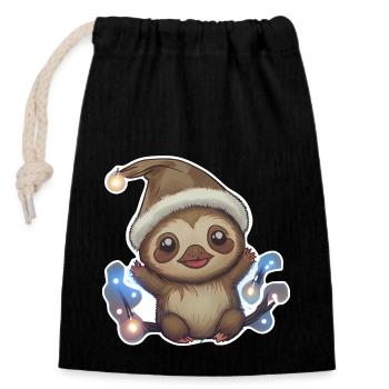 Paresseux joyeux avec casquette mignonne - Sac cadeau en coton avec cordon (14 x 20 cm) - noir - Devant