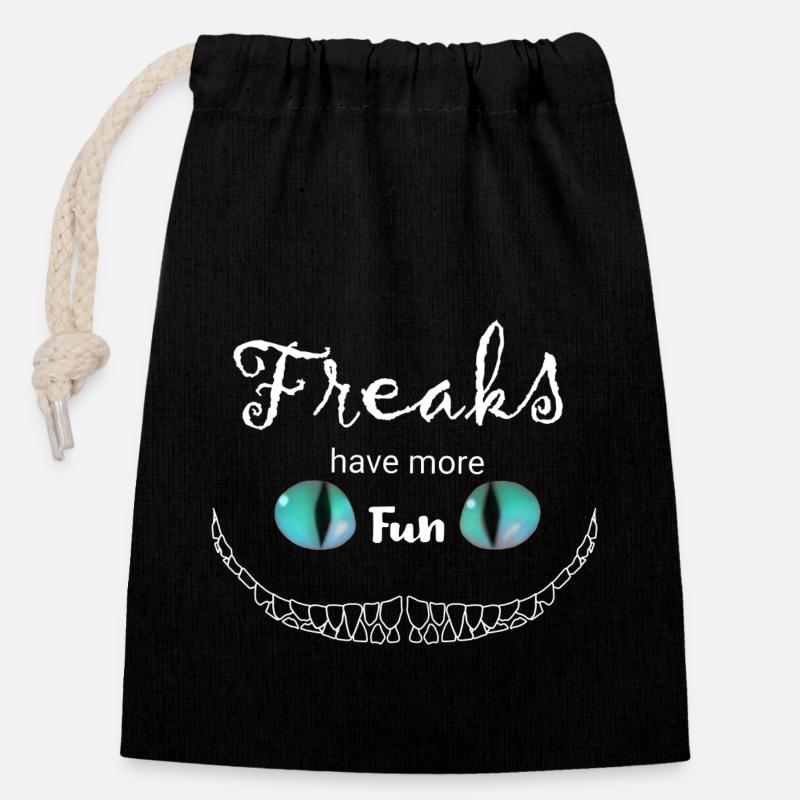 white Freaks have more Fun Cheshire Cat - Closable cotton gift bag (14x20cm) - black