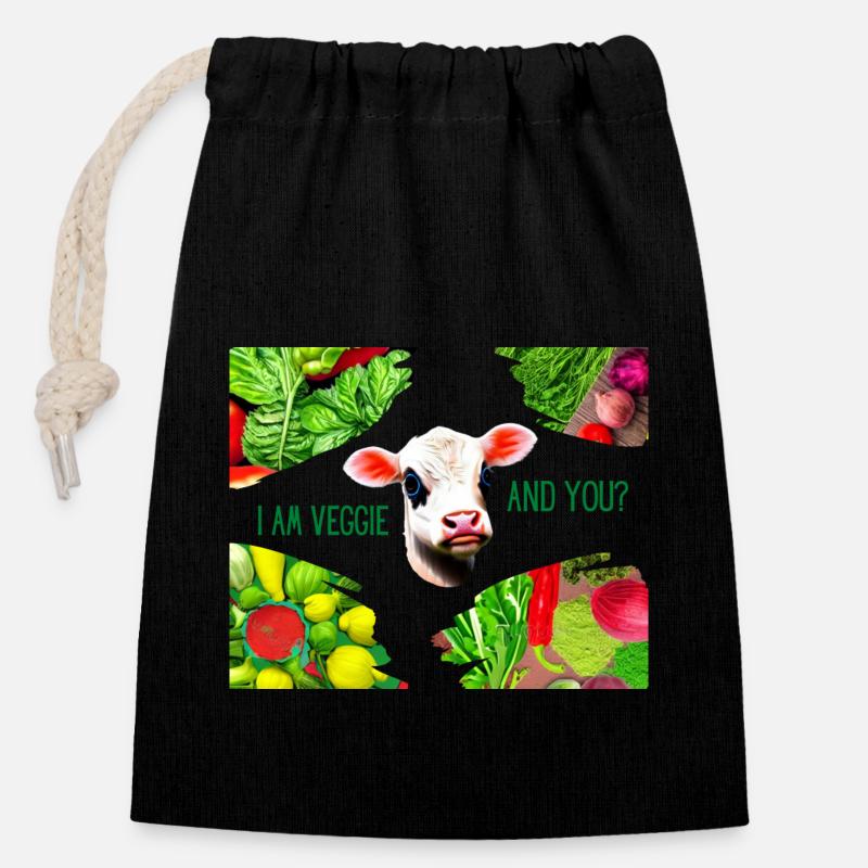 Veggie - Closable cotton gift bag (14x20cm) - black