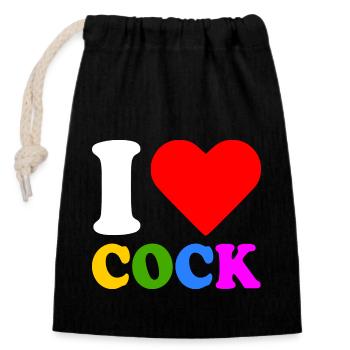 I love cock - Closable cotton gift bag (14x20cm) - black - Front