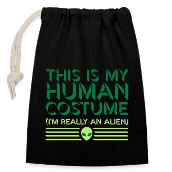 Citation extraterrestre de costume humain - Sac cadeau en coton avec cordon (14 x 20 cm) - noir - Devant