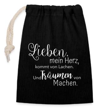 Lieben, mein Herz - Verschließbarer Geschenkbeutel aus Baumwolle (14x20cm) - Schwarz - Vorne