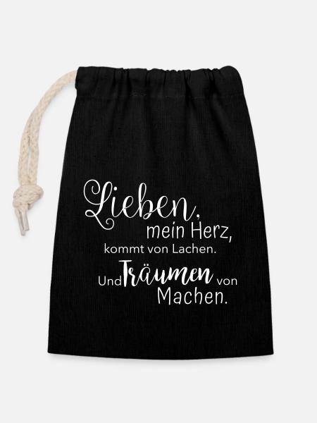 Lieben, mein Herz - Verschließbarer Geschenkbeutel aus Baumwolle (14x20cm) - Schwarz