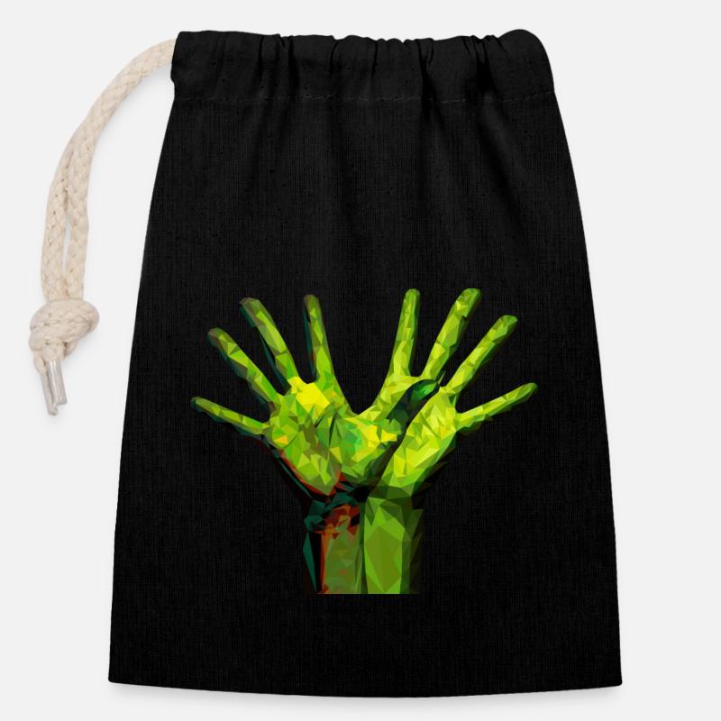 Palmier vert - Sac cadeau en coton avec cordon (14 x 20 cm) - noir