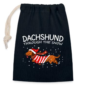 Dachshund Through The Snow Funny Dog Christmas - Closable cotton gift bag (14x20cm) - navy - Front