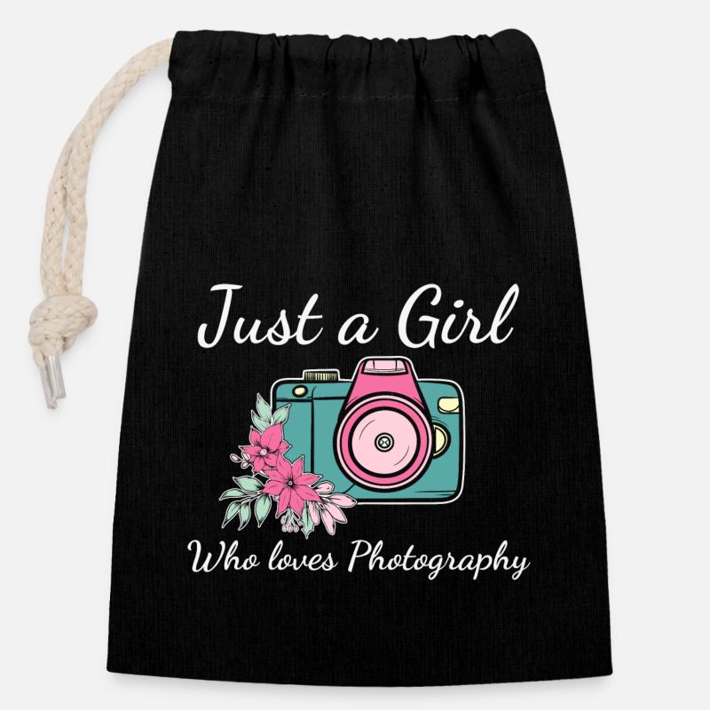 Just aGirl - Closable cotton gift bag (14x20cm) - black