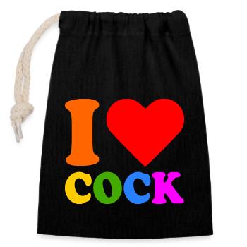 I love cock - Closable cotton gift bag (14x20cm) - black - Front