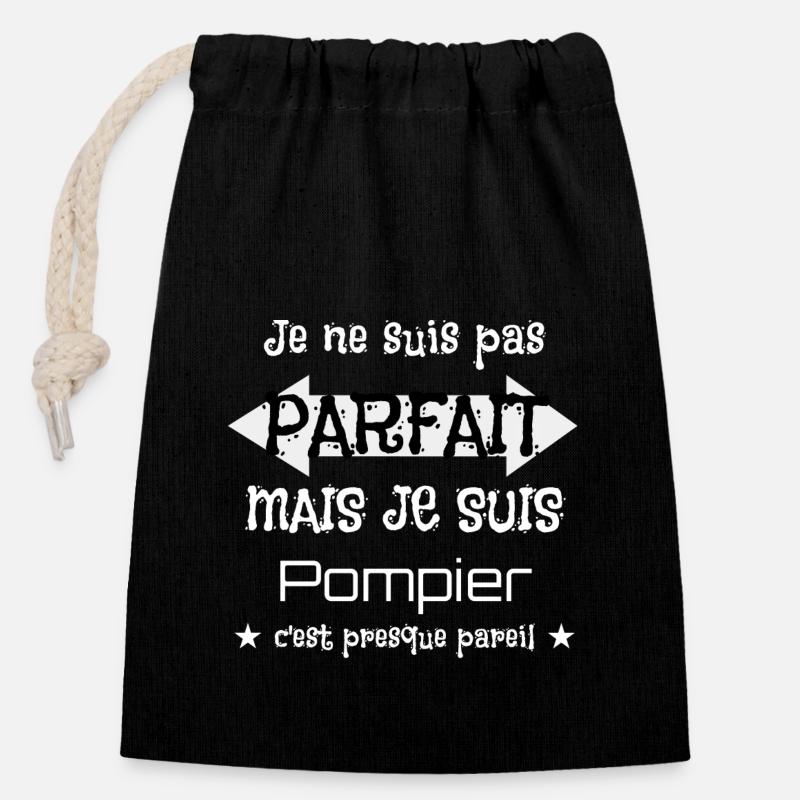 Pompier - Sac cadeau en coton avec cordon (14 x 20 cm) - noir