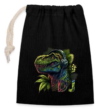 DJ Rex - Tyrannosaurus Disc Jockey - Verschließbarer Geschenkbeutel aus Baumwolle (14x20cm) - Schwarz - Vorne