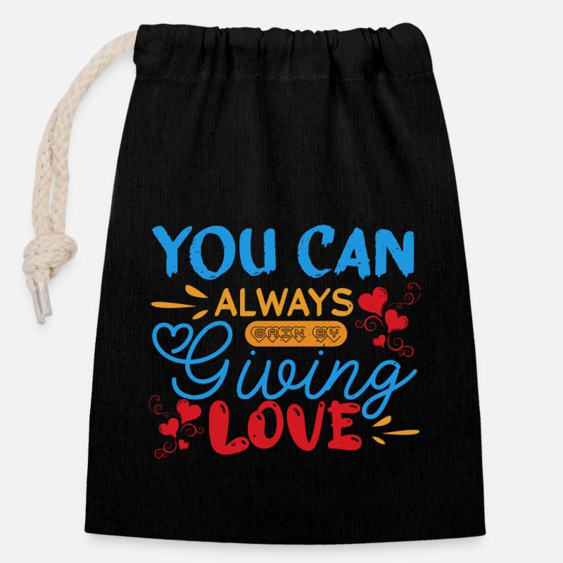 YOU CAN ALWAYS GIVING LOVE - Closable cotton gift bag (14x20cm) - black
