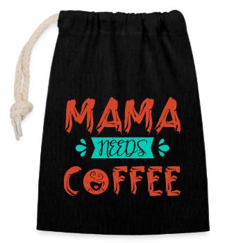 MAMA BRAUCHT KAFFEE - Verschließbarer Geschenkbeutel aus Baumwolle (14x20cm) - Schwarz - Vorne