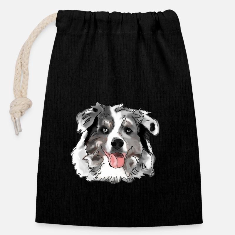 Border Collie - Closable cotton gift bag (14x20cm) - black
