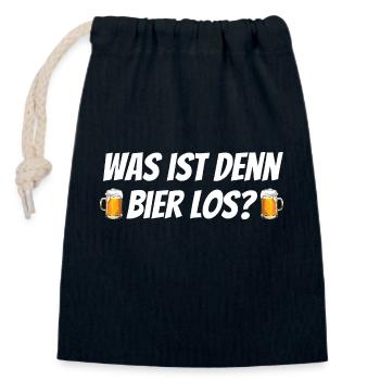 Das Was ist denn Bier los? - Männertag Spruch - Verschließbarer Geschenkbeutel aus Baumwolle (14x20cm) - Navy - Vorne