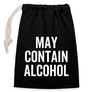 May Contain Alcohol - Closable cotton gift bag (14x20cm) - black - Front