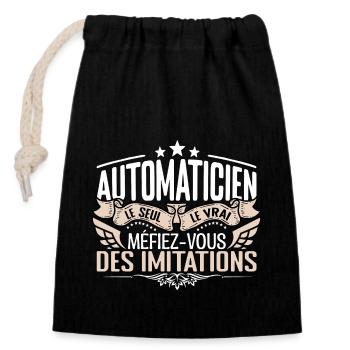 Automaticien le seul Automaticien le vrai Automati - Sac cadeau en coton avec cordon (14 x 20 cm) - noir - Devant
