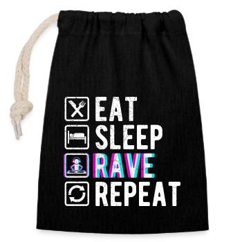 Eat Sleep Rave Repeat Techno Festival Electro - Verschließbarer Geschenkbeutel aus Baumwolle (14x20cm) - Schwarz - Vorne