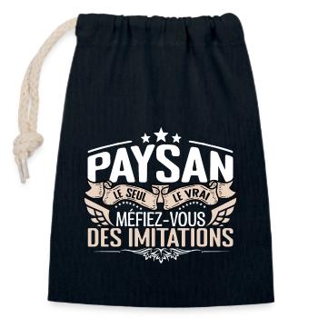 Paysan le seul Paysan le vrai Paysan - Sac cadeau en coton avec cordon (14 x 20 cm) - bleu marine - Devant