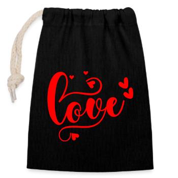Amour - Sac cadeau en coton avec cordon (14 x 20 cm) - noir - Devant