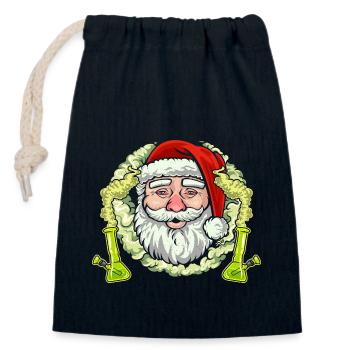 Santa Stoned mit Bong - Ugly Weihnachten - Verschließbarer Geschenkbeutel aus Baumwolle (14x20cm) - Navy - Vorne