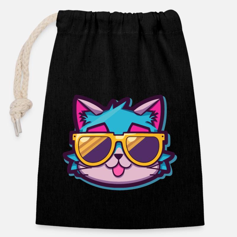Coole Katze mit Sonnenbrille - Verschließbarer Geschenkbeutel aus Baumwolle (14x20cm) - Schwarz