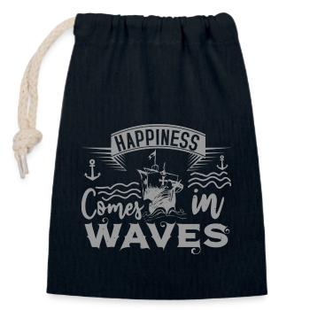 HAPPINESS COMES IN WARES - Closable cotton gift bag (14x20cm) - navy - Front