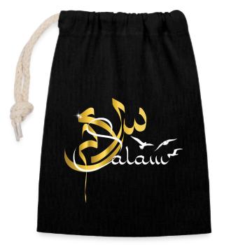 salam paix - Sac cadeau en coton avec cordon (14 x 20 cm) - noir - Devant