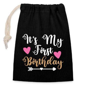 C’est mon premier anniversaire - Mein erster Geburtstag - Sac cadeau en coton avec cordon (14 x 20 cm) - noir - Devant