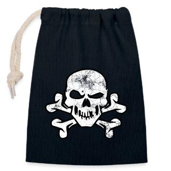 Piratenschädel und gekreuzte Knochen - Verschließbarer Geschenkbeutel aus Baumwolle (14x20cm) - Navy - Vorne