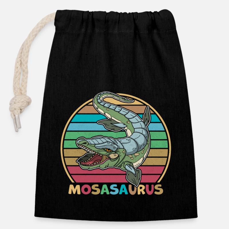 Mosasaurus Reptilien Dino Kinder Geschenk - Verschließbarer Geschenkbeutel aus Baumwolle (14x20cm) - Schwarz
