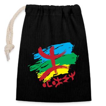 Amazigh flag (Amazigh inside) - Closable cotton gift bag (14x20cm) - black - Front