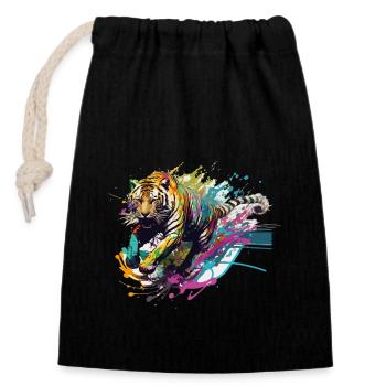 Tiger Splash Grunge Colorful Animal Predator Art - Closable cotton gift bag (14x20cm) - black - Front