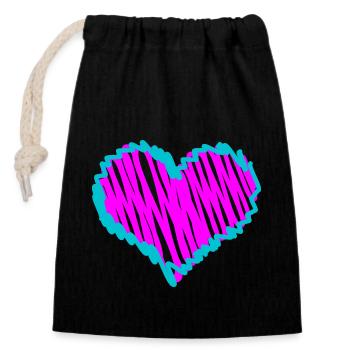 Pink Heart - Closable cotton gift bag (14x20cm) - black - Front