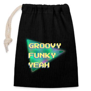Groovy Funky oui Cool 90s Design Pixel Art - Sac cadeau en coton avec cordon (14 x 20 cm) - noir - Devant