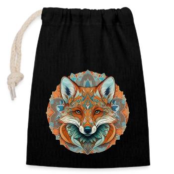 Natural fox in mandala style - Closable cotton gift bag (14x20cm) - black - Front