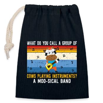 Blague amusante - Comment appelle-t-on un groupe de vaches? - Sac cadeau en coton avec cordon (14 x 20 cm) - bleu marine - Devant